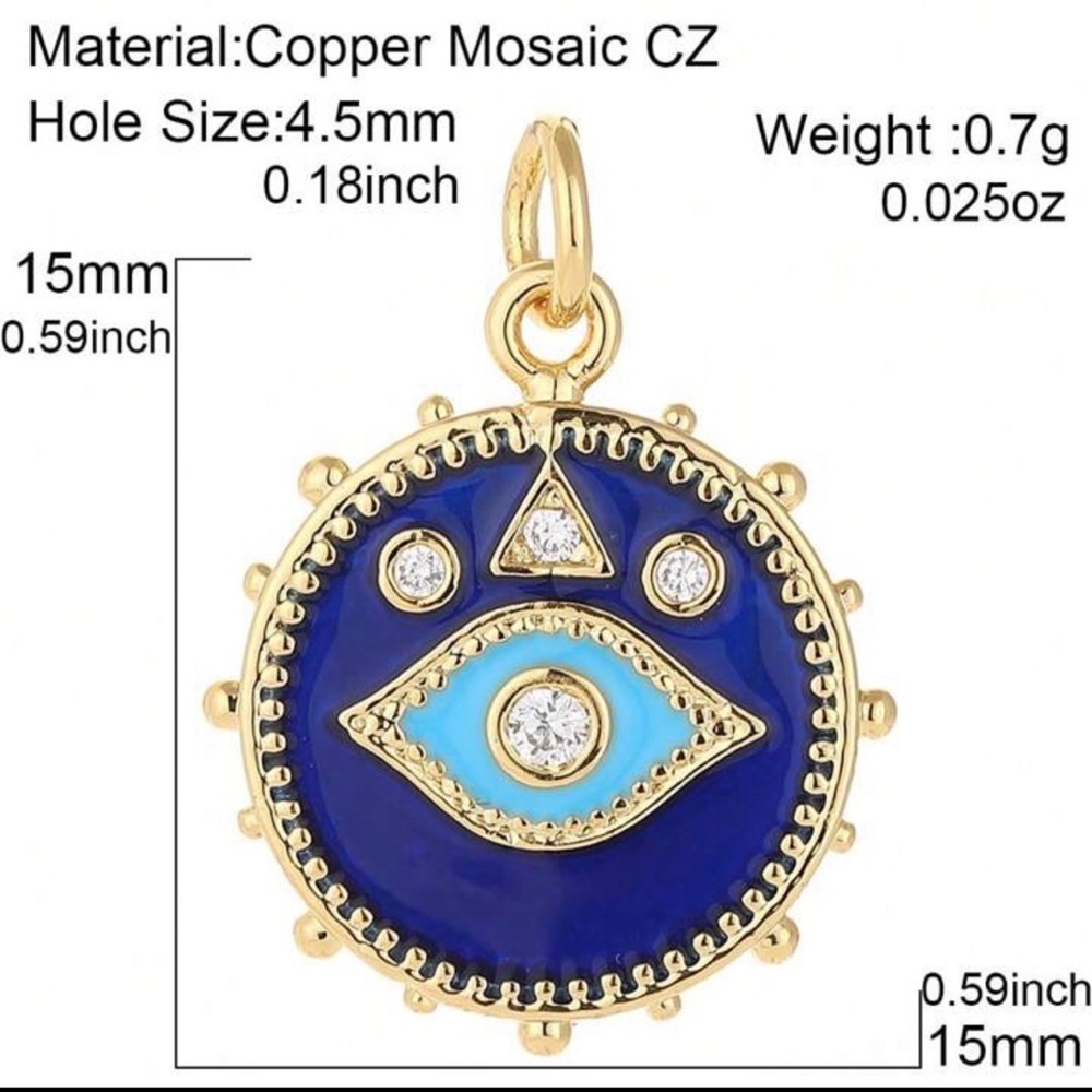 Gold Blue Evil Eye Charm Pendant | Protection Nazar Spiritual DIY Jewelry Gift